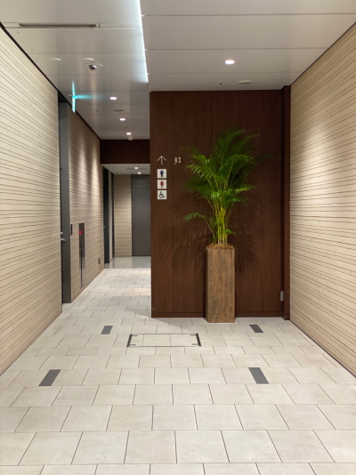 ビル地下1階トイレへのルート案内貼り紙
